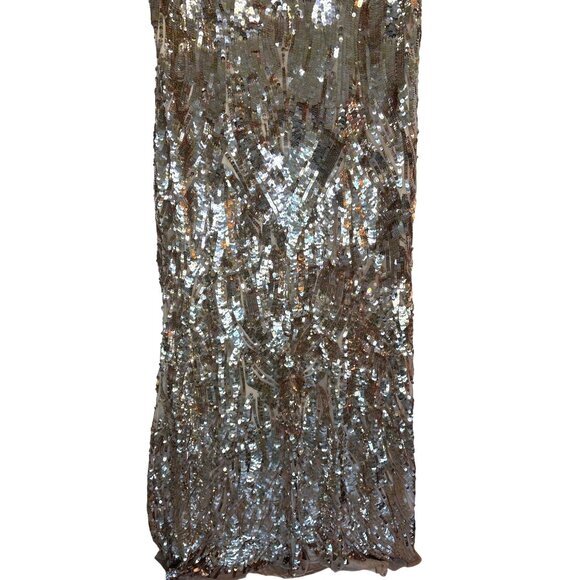 Mac Duggal Fabulouss Gown Size 24W Gold Sequins Column V Neck Back Train Formal - Picture 3 of 14